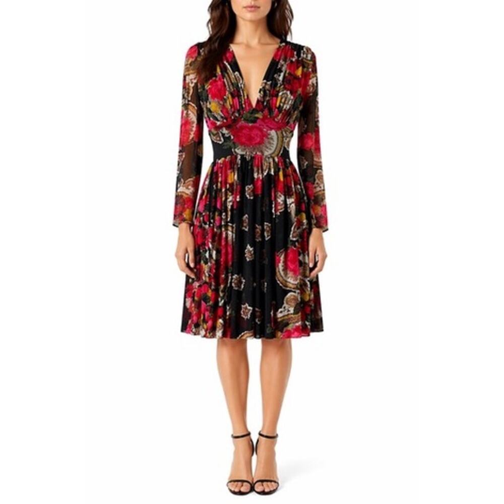 Jean Paul Gaultier Soleil Fuzzi Floral Mesh V Neck Dress S Black Red Italy